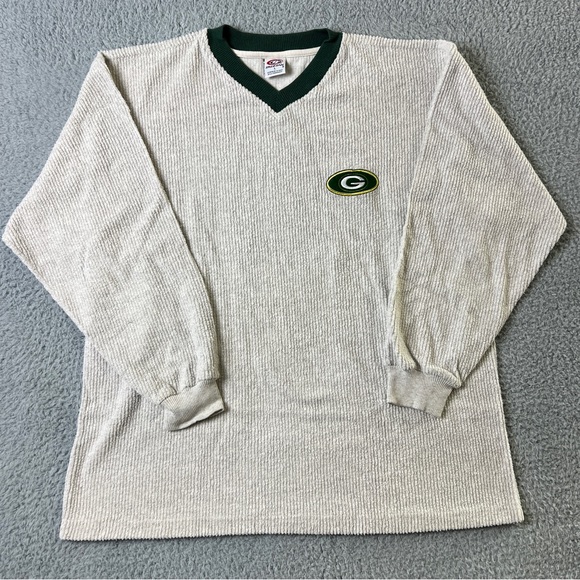 Vintage Green Bay Packers Embroidered Long Sleeve Shirt V Neck Size Large - Picture 1 of 7